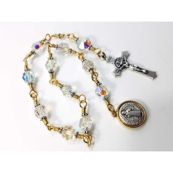 St. Benedict Clear Handmade One Decade Rosary, Clear Swarovski Decade Beads - Picture 3 of 10